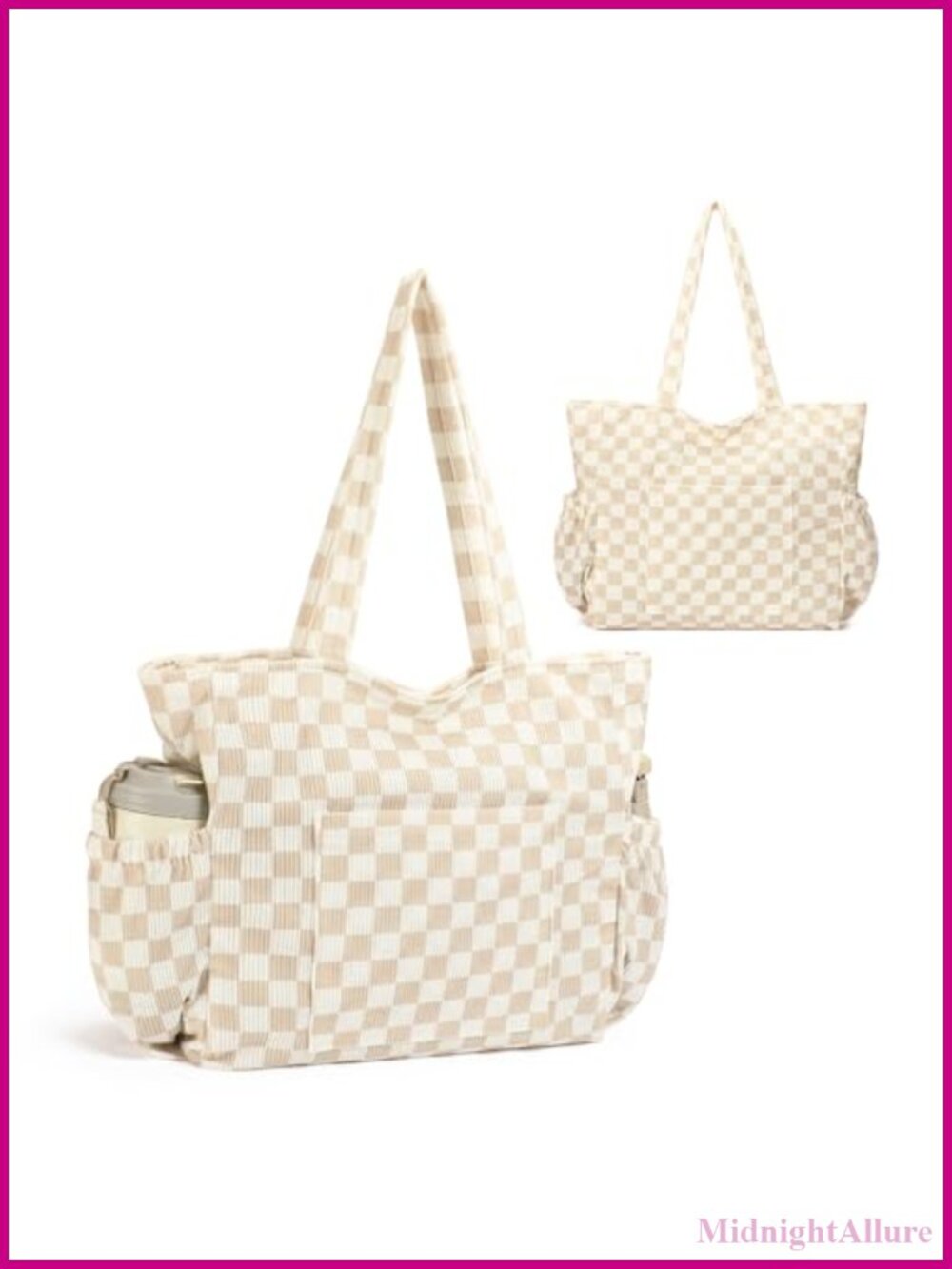 Corduroy Tote Bag Large Multi Pocket Lightweight Shoulder Handbag Zipper Travel